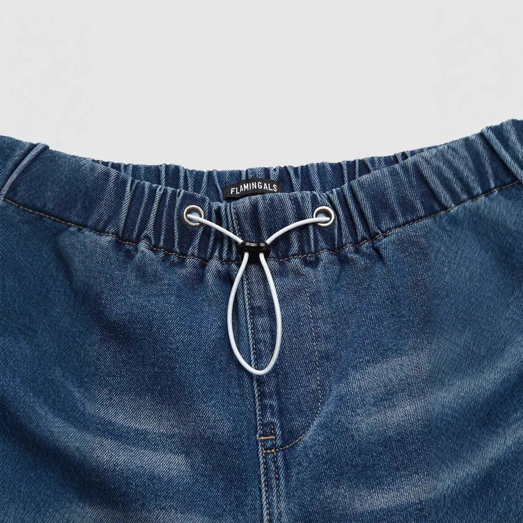 Jeans larges plissés taille mi-haute pour femmes