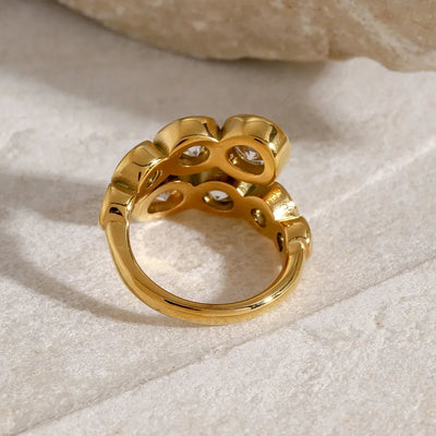 Bague Bypass en Acier Inoxydable avec Zircon Incrusté