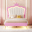 Twin Size Upholstered Bed Frame with LED Lights - Pink & White