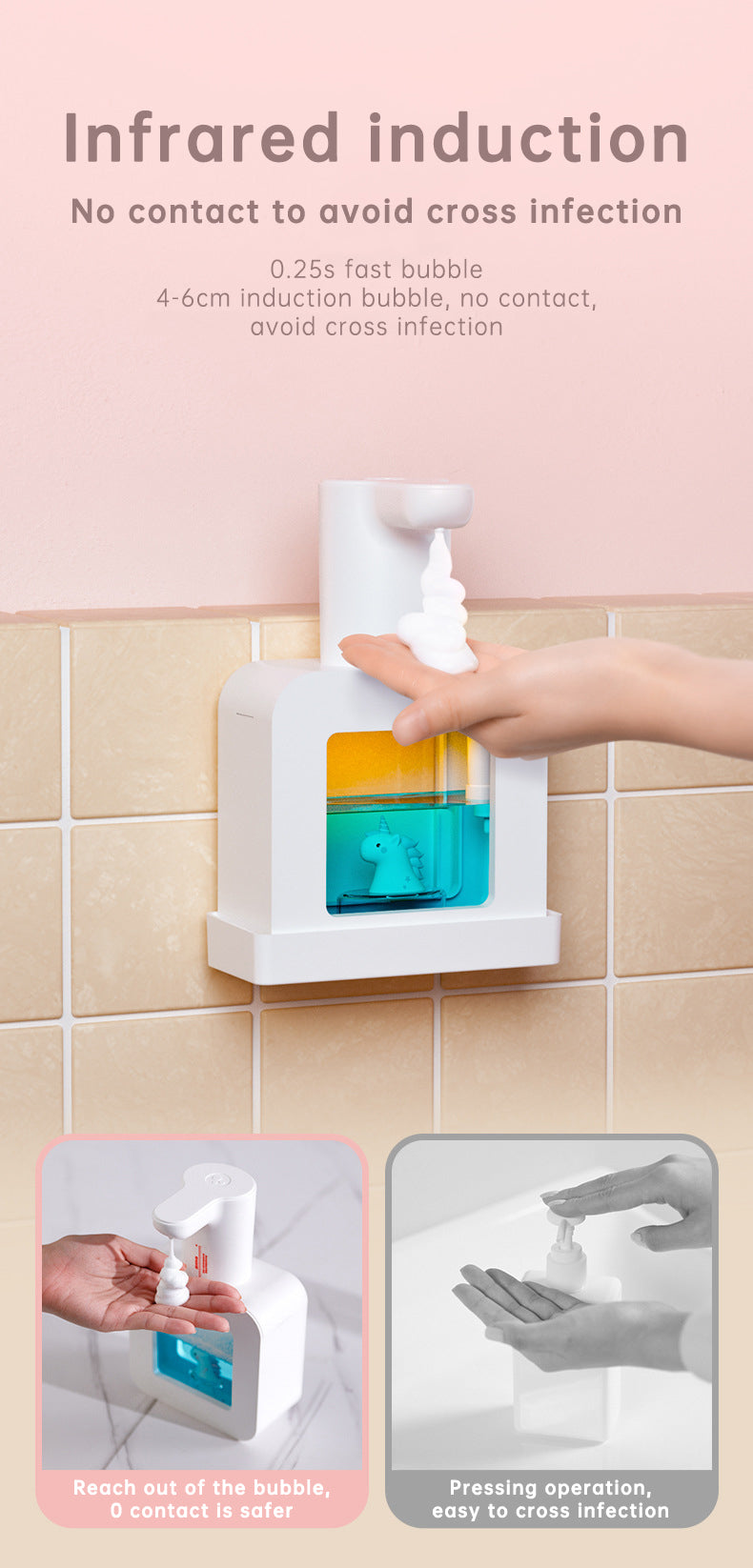Cute Cat Rechargeable Touchless Automatic Soap Dispenser 400ml Kids foam Soap Dispenser with Night Light - Korvel