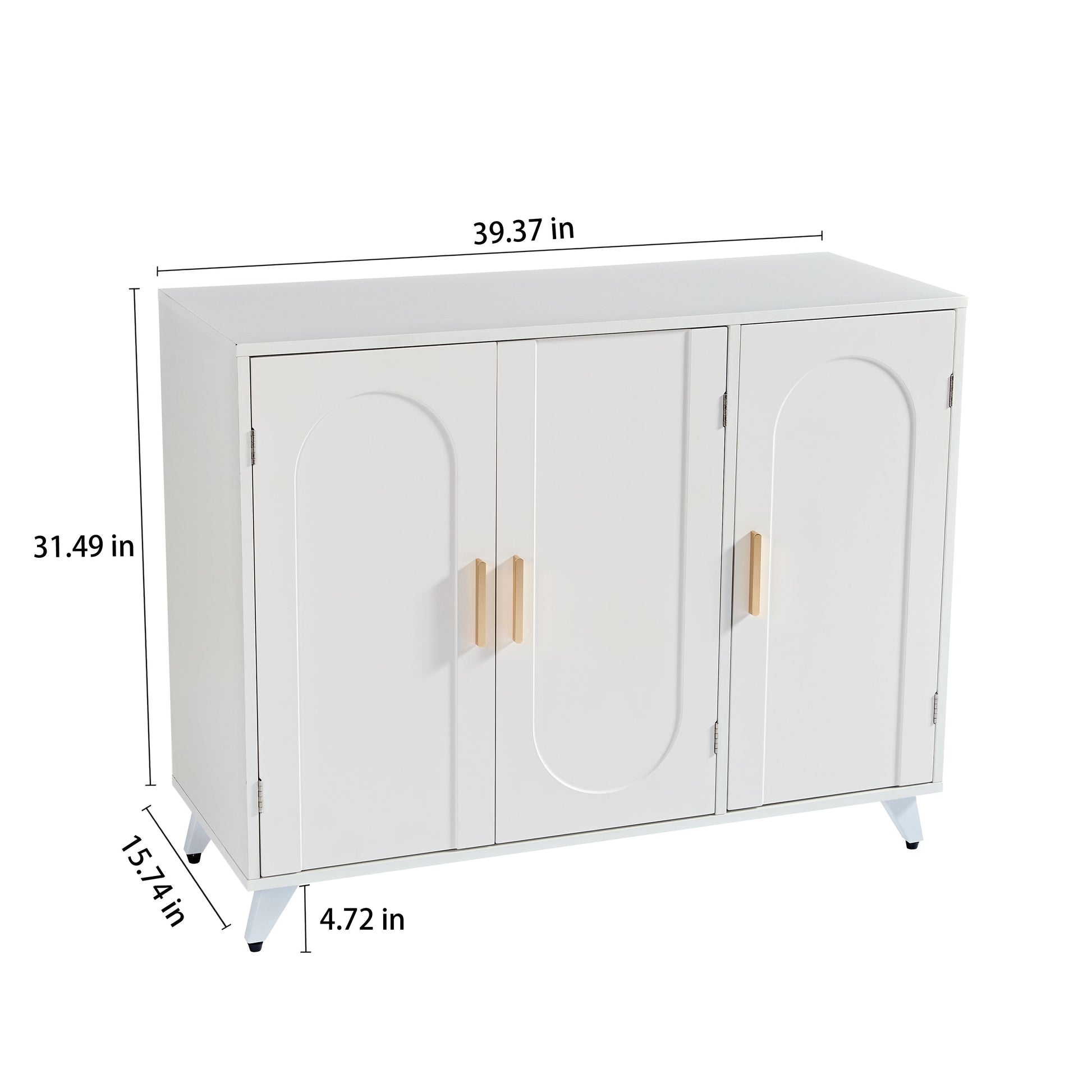 Sideboard Buffet cabinet with 3 doors and removable shelves, for living room, dining room, ivory white - Korvel