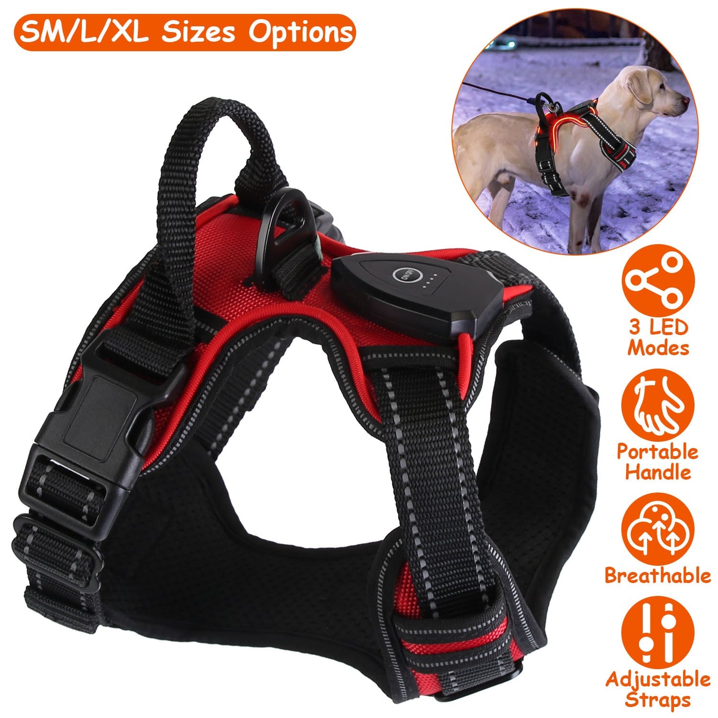 Harnais LED Rechargeable pour Chien - Gilet Lumineux Anti-Tirage pour Tous les Races