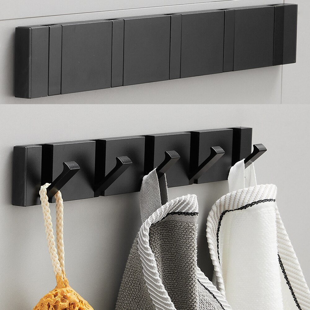 Folding Towel Hanger 2ways Installation Wall Hooks Coat Clothes Holder for Bathroom Kitchen Bedroom Hallway, Black Gold - Korvel