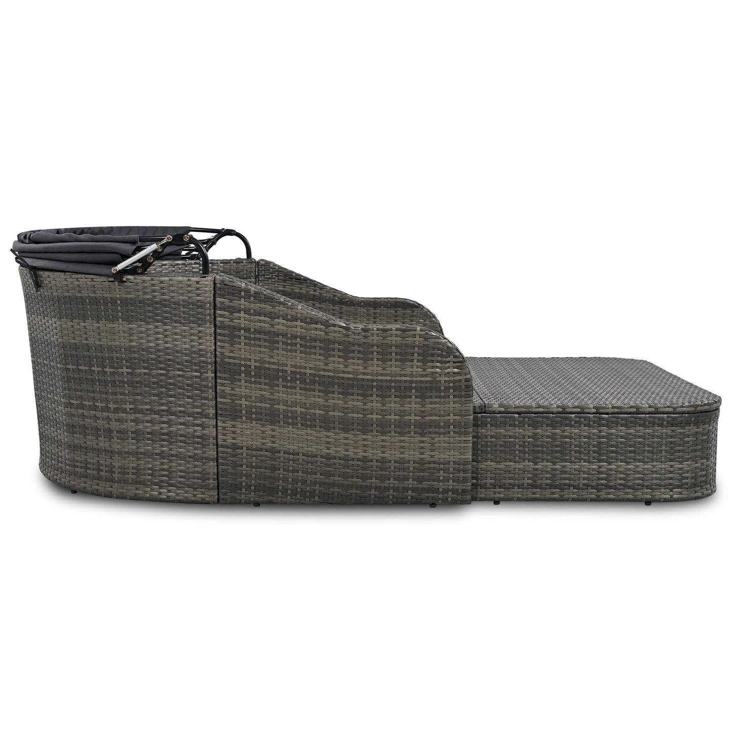 GO 79.9" Outdoor Sunbed with Adjustable Canopy, Double lounge, PE Rattan Daybed, Gray Wicker And Cushion - Korvel