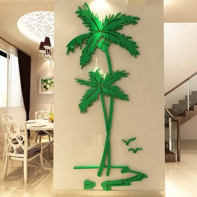 3D Coconut Tree Acrylic Mirror Wall Sticker For Children's Room Dining Room Living Room DIY TV Wall Background Home Decoration - Korvel