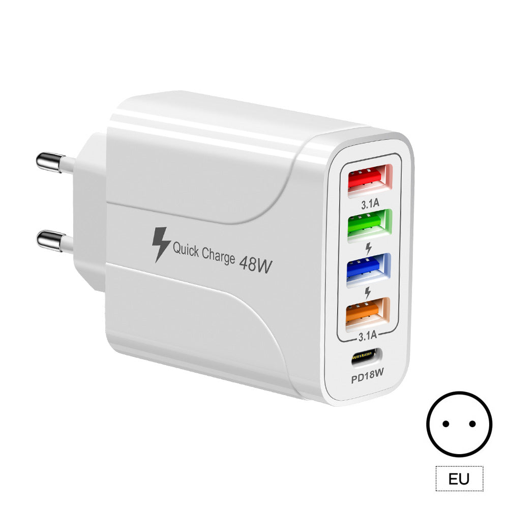 4USB+Type-C mobile phone charger PD18W 5-in-1 charging head 48W charger PD interface charger - Korvel