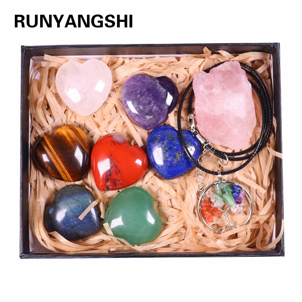 Natural crystal quartz Seven Chakra Crystal Love gemstone Healing stone mineral specimen box Collection - Korvel