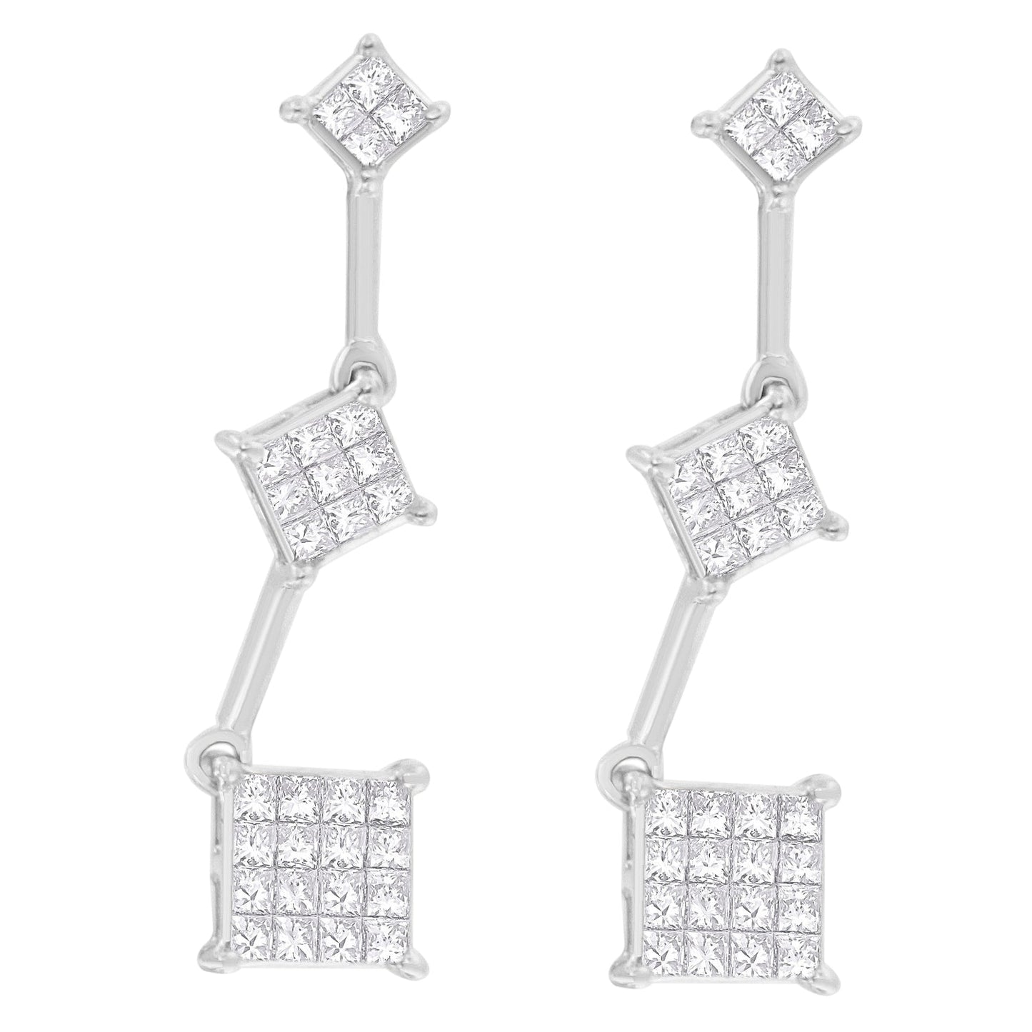 14K White Gold Princess Cut Diamond Earrings