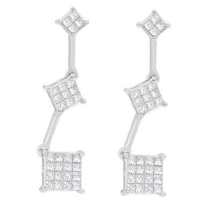 Pendientes de Diamante Corte Princesa de Oro Blanco de 14K