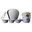 Elegante juego de té de viaje Ru kiln en azul y blanco