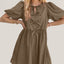 Elegant Ruched Puff Sleeve Mini Dress with Bow Detail