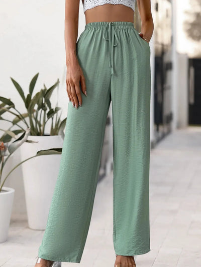 Tied High Waist Wide Leg Pants in Sage