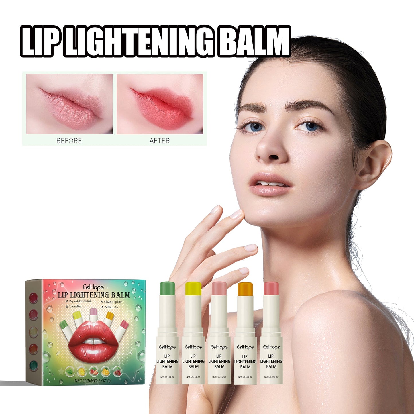 EelHope Lip Lightening Balm, It Moisturizes Fade Lip Lines To Prevent Weather-Shack Dead Skin Moisturizing Lip Care - Korvel