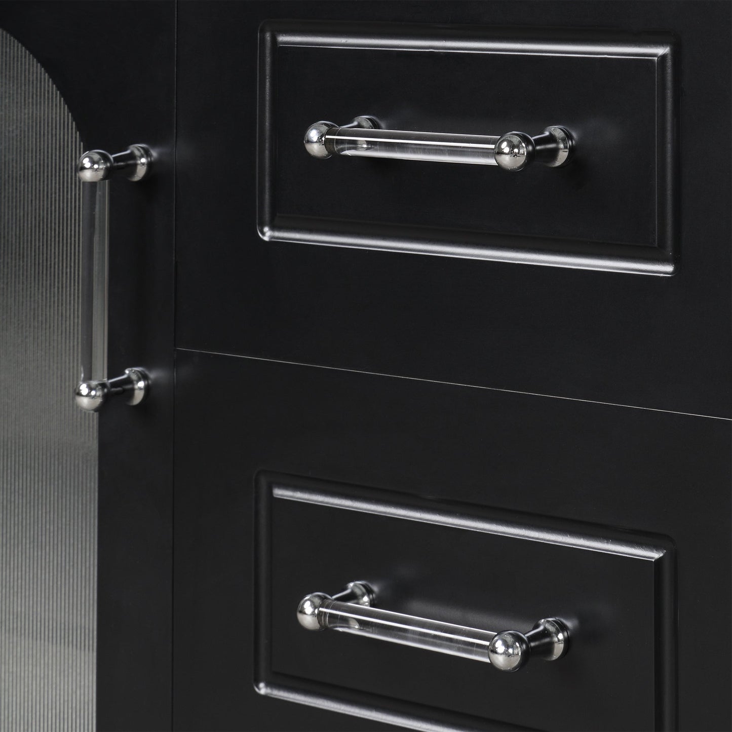 30" Bathroom Vanity with Sink, Bathroom Vanity Cabinet with Two Drawers and Door, Adjustable Shelf, Solid Wood and MDF, Black - Korvel