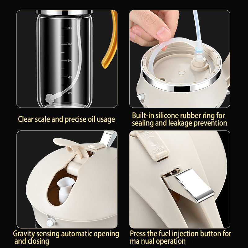 Food Grade Oil Pot Dual Use Glass Oil Spray Bottle Household Spray Sesame Oil Bottle Automatic Opening and Closing - Korvel