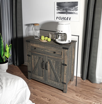 Modern Farmhouse Double Barn Door Accent Cabinet, 30 Inch,BLACK PINE - Korvel