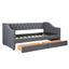 Cama nido tapizada de tamaño individual con dos cajones - Gris