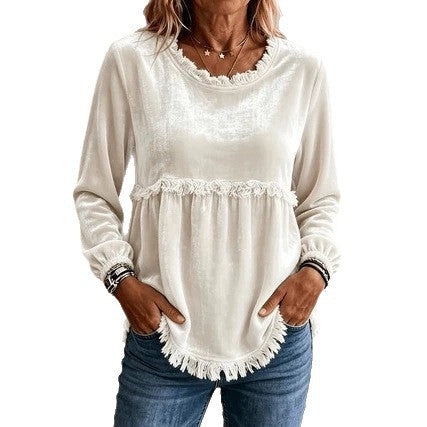 Haut Femme à Manches Amples en Dentelle et Patchwork
