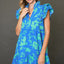 Robe Mini Imprimée Florale Bicolore Élégante Bleue