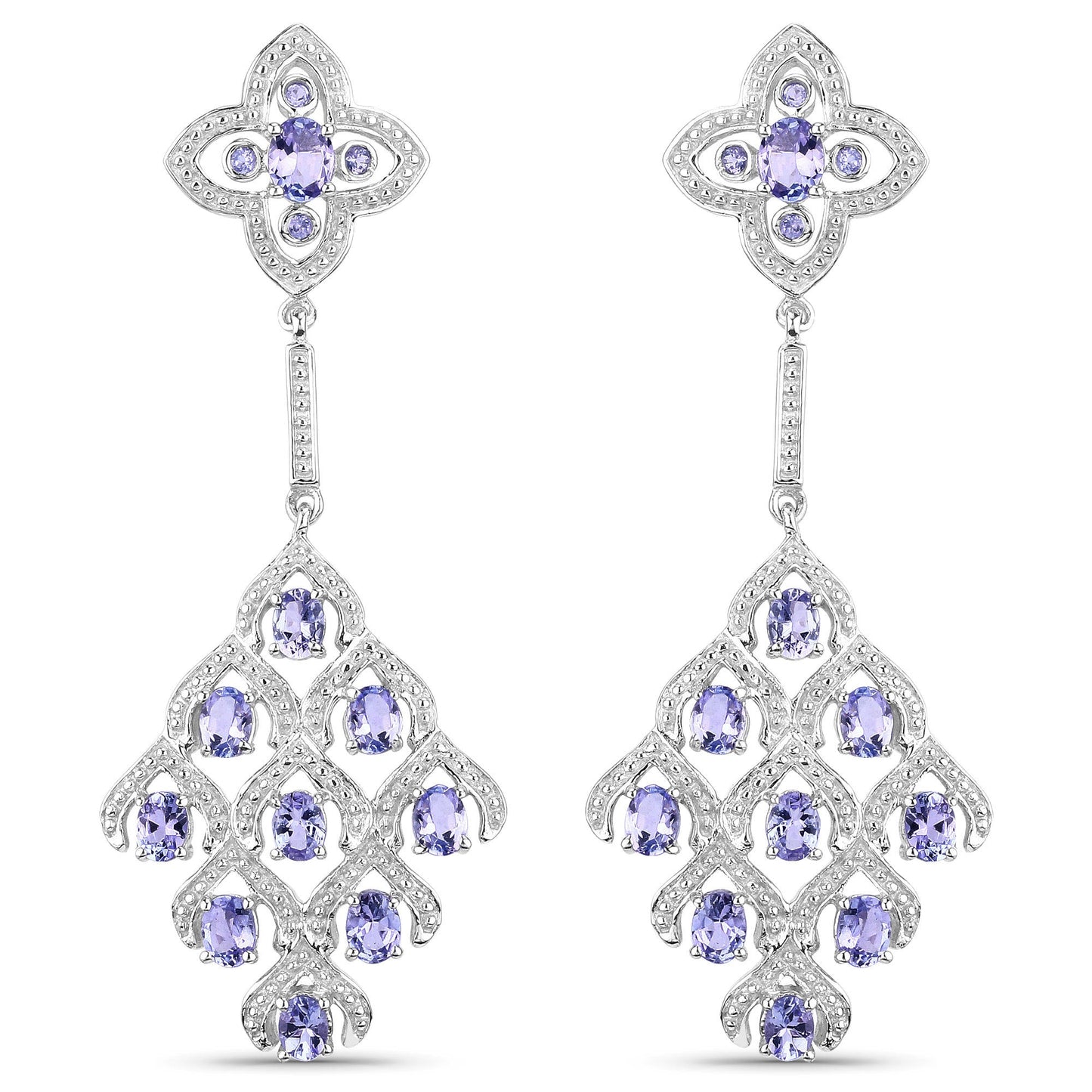 3.90 Carat Genuine Tanzanite and White Topaz Earrings in Sterling Silver