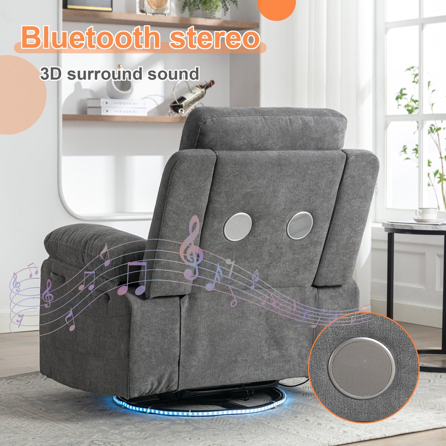 270 degree rotating electric lounge chair with Bluetooth speaker, LED light, telescopic foot pedal adjustable backrest DG - Korvel