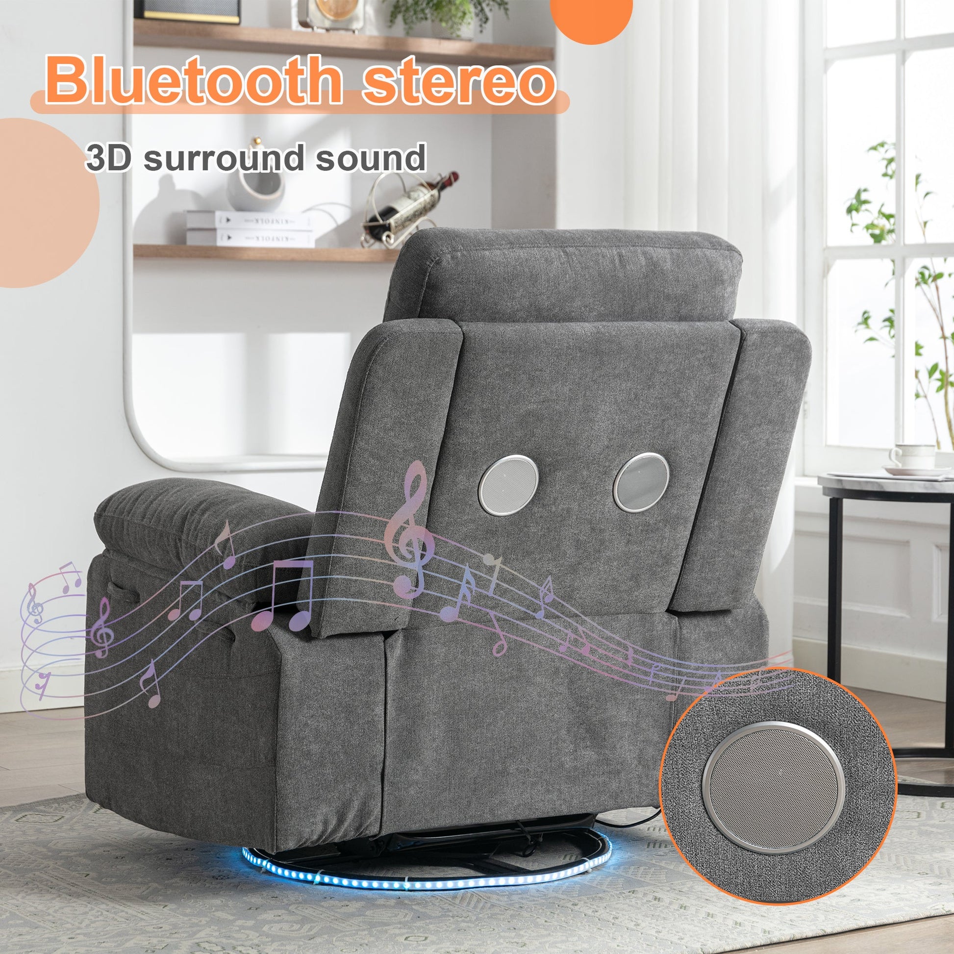 270 degree rotating electric lounge chair with Bluetooth speaker, LED light, telescopic foot pedal adjustable backrest DG - Korvel