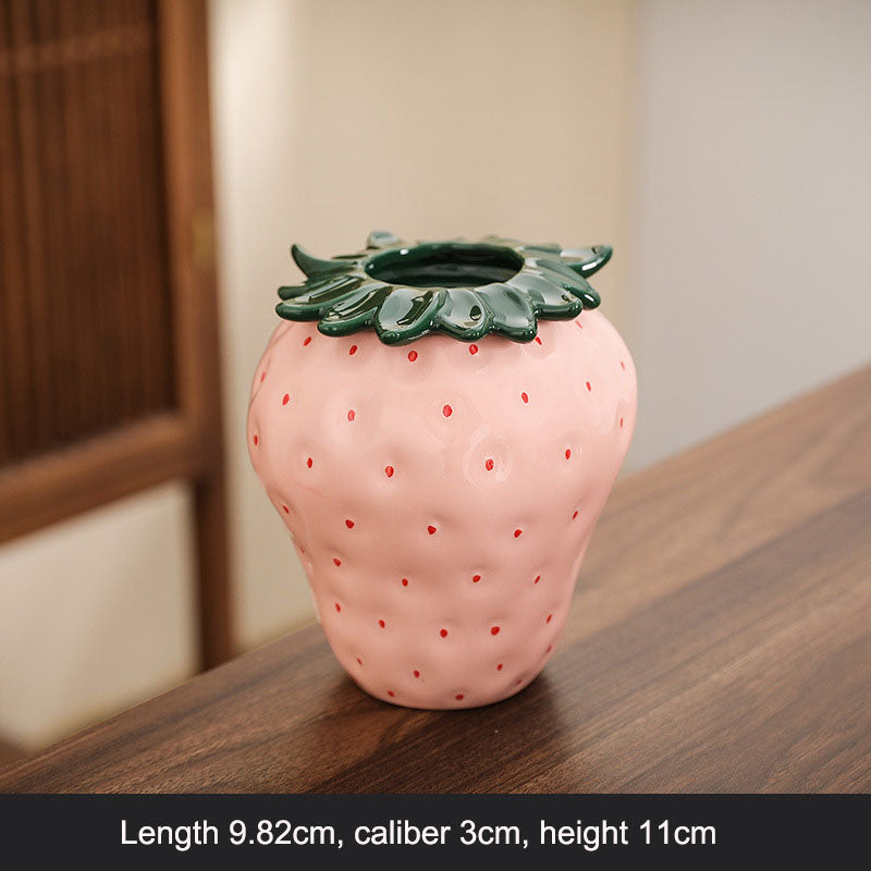 Strawberry ceramic vase, flower arrangement, living room home decoration ornament, hydroponic flower pot, high-end and high aest - Korvel