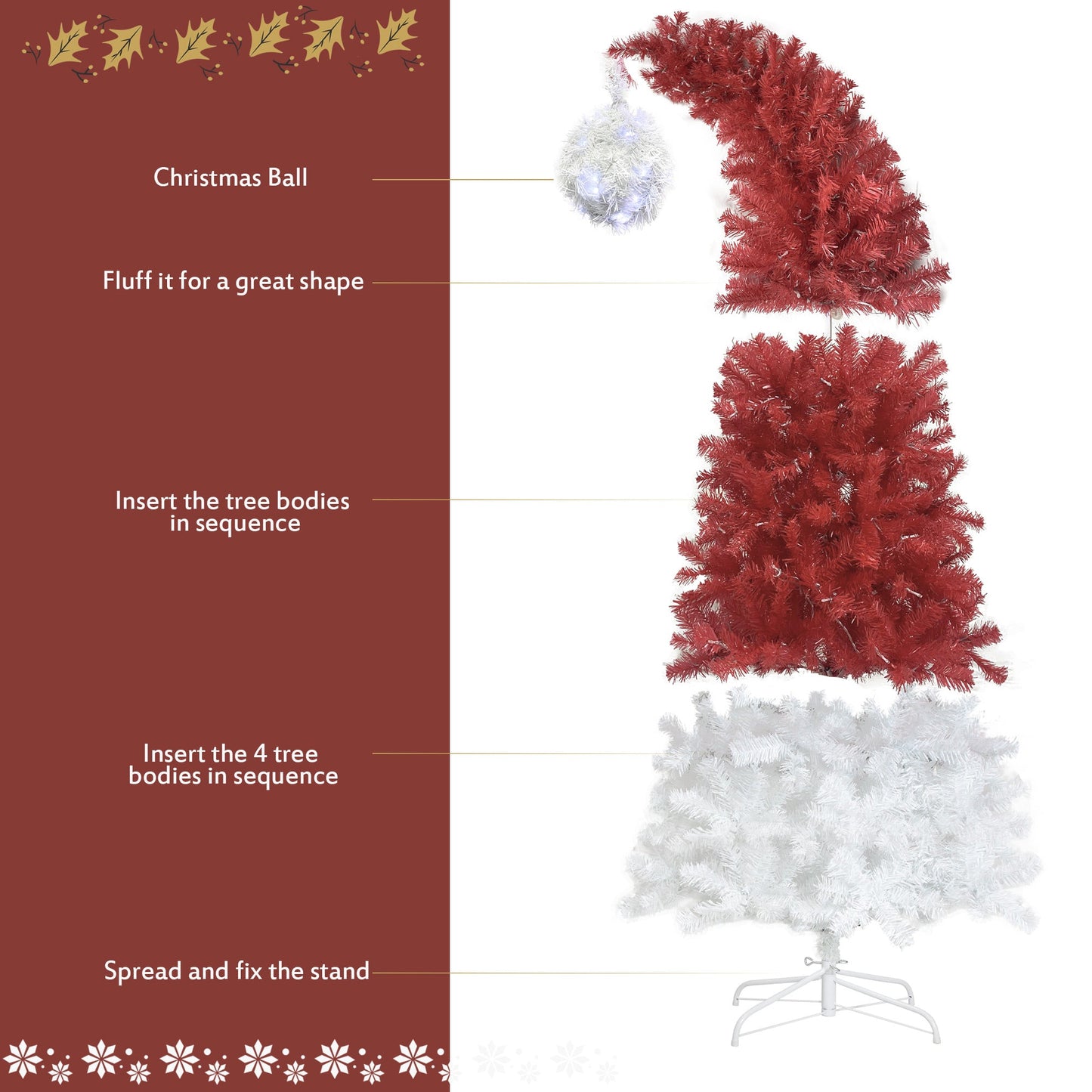 6FT Curved Top Artificial Fir Christmas Tree with LED Lights