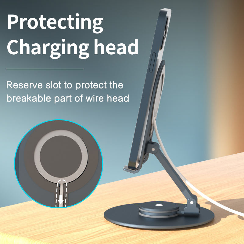 Rotatable foldable portable wireless charging desktop magnetic phone holder aluminum alloy magsafe holder - Korvel