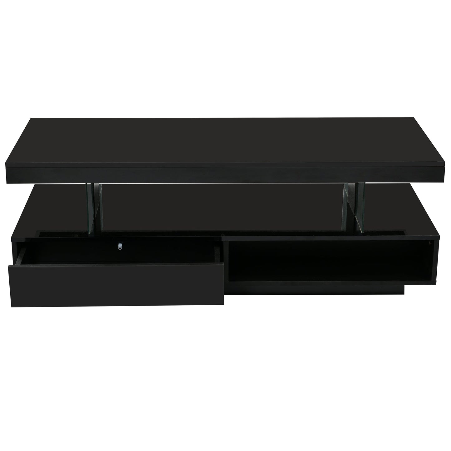 U-Can LED coffee table with storage space, modern central table with 2 drawers and display rack, equipped with LED lights, black - Korvel