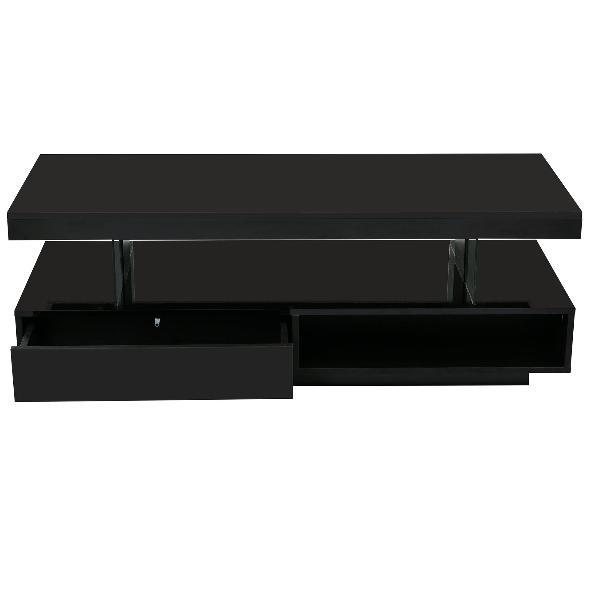 U-Can LED coffee table with storage space, modern central table with 2 drawers and display rack, equipped with LED lights, black - Korvel