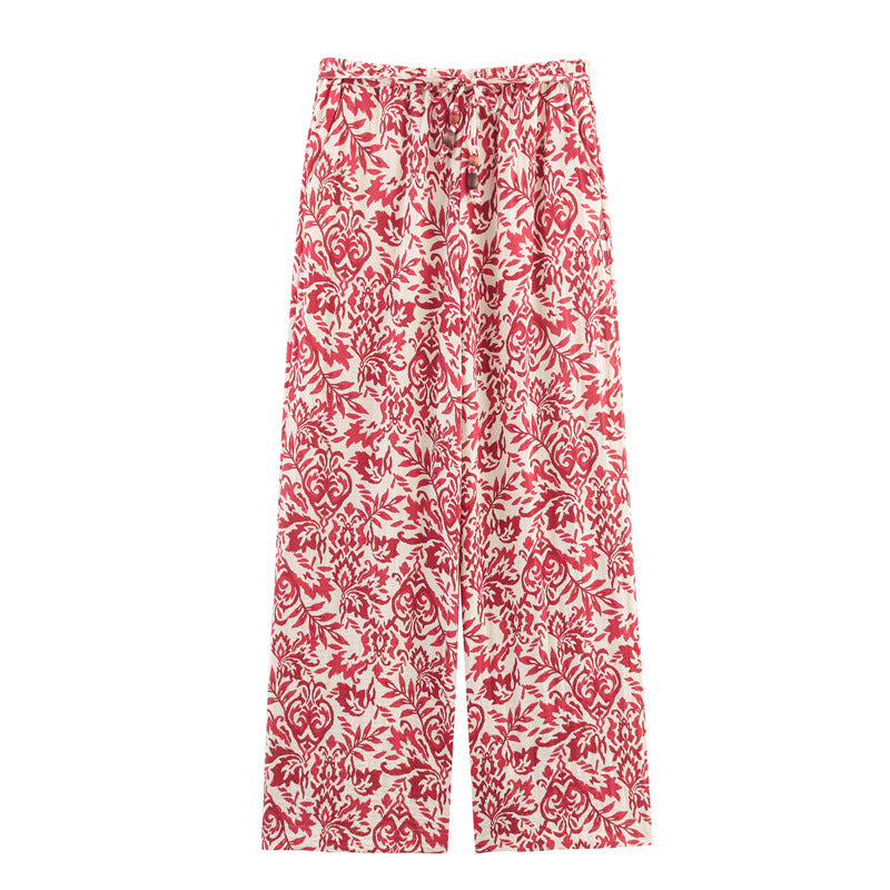 Women's Casual Printed Long Sleeve Top & Wide Leg Pants Set