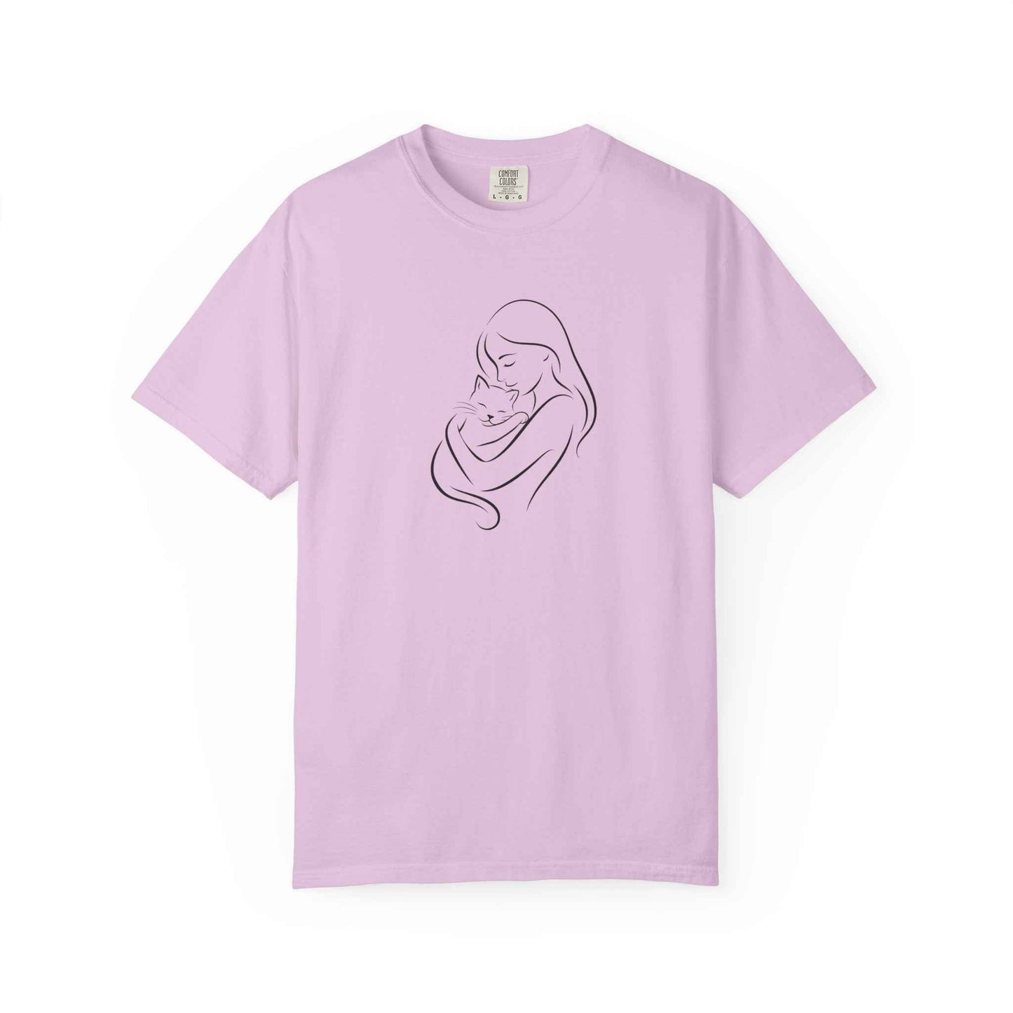Camiseta Madre y Gato Abrazo | Camiseta Minimalista de Arte Lineal para Mamás de Gatos