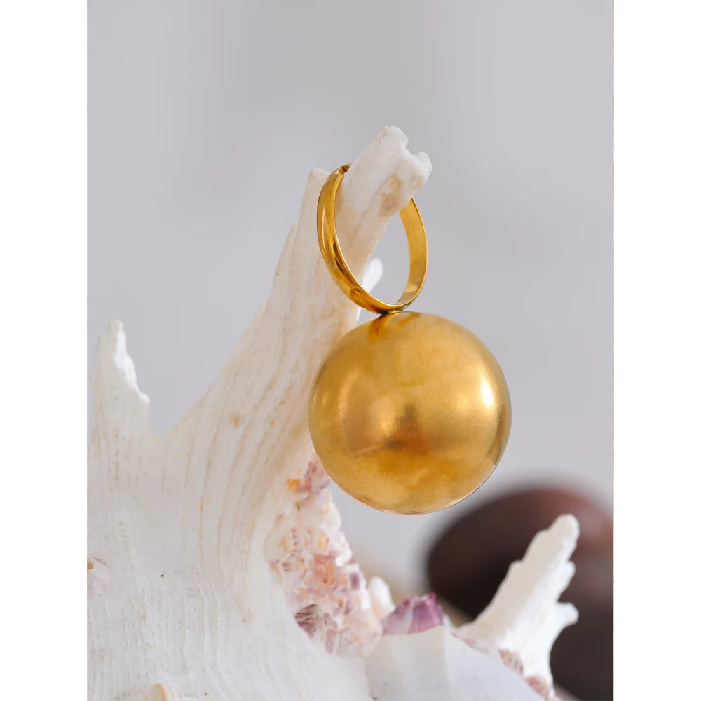Stylish Unique Stainless Steel 26mm Big Ball Adjustable 18K Gold Color Ring Waterproof Personalized Finger Jewelry Gift - Korvel