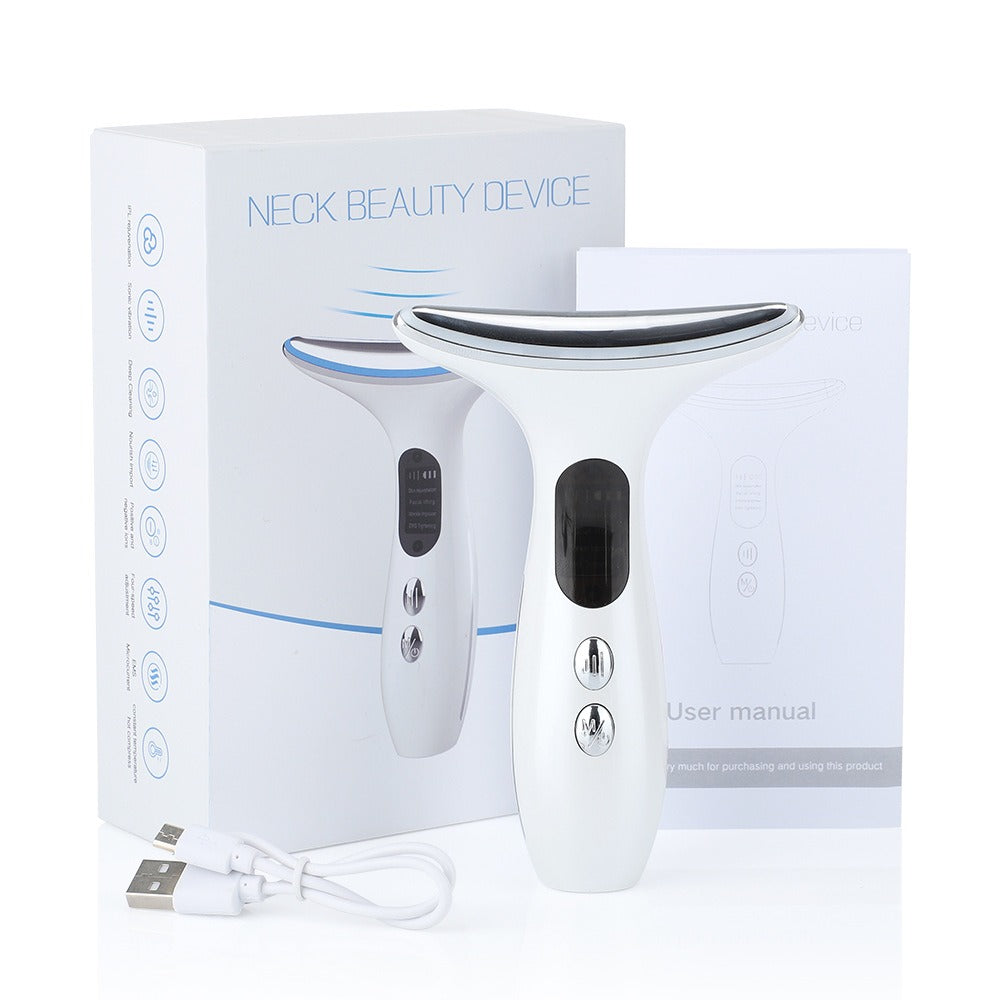 Facial Lift Anti Wrinkle Reduce Double Chin 3 Colors LED Photon Therapy EMS Face Neck Massager Beauty Device - Korvel