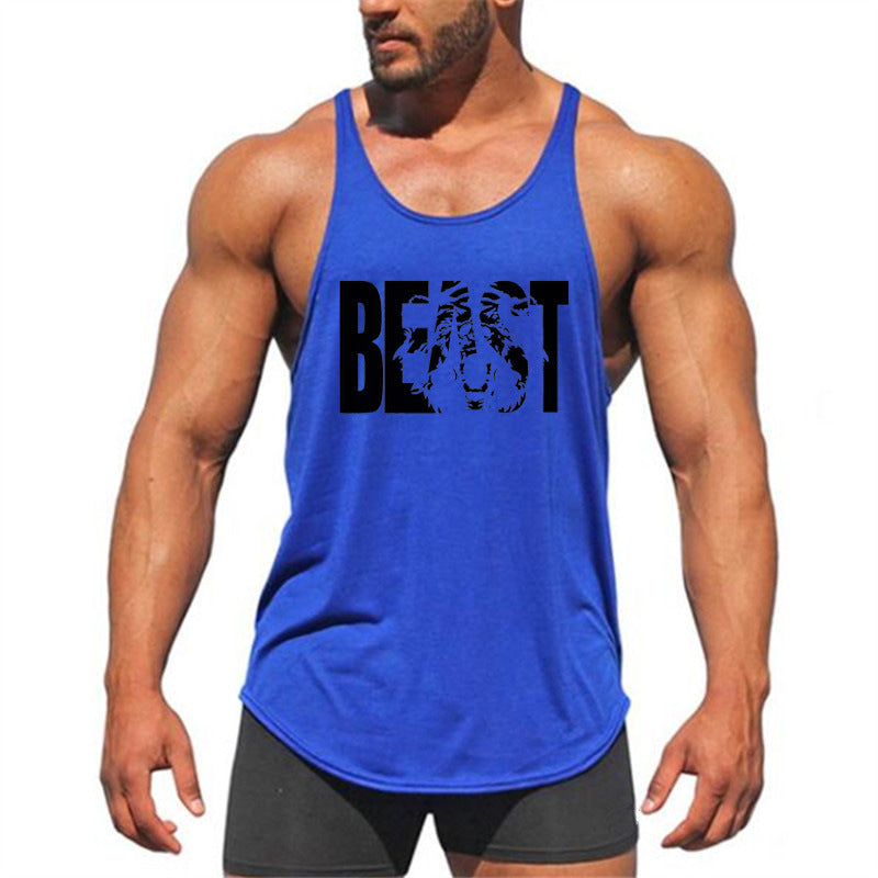 Letter printed men's fitness sports vest slim shoulder strap I-shaped vest cotton - Korvel
