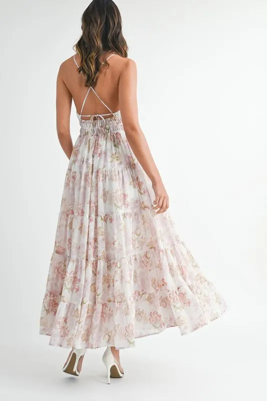 Vestido Maxi de Verano con Tirantes y Estampado Floral