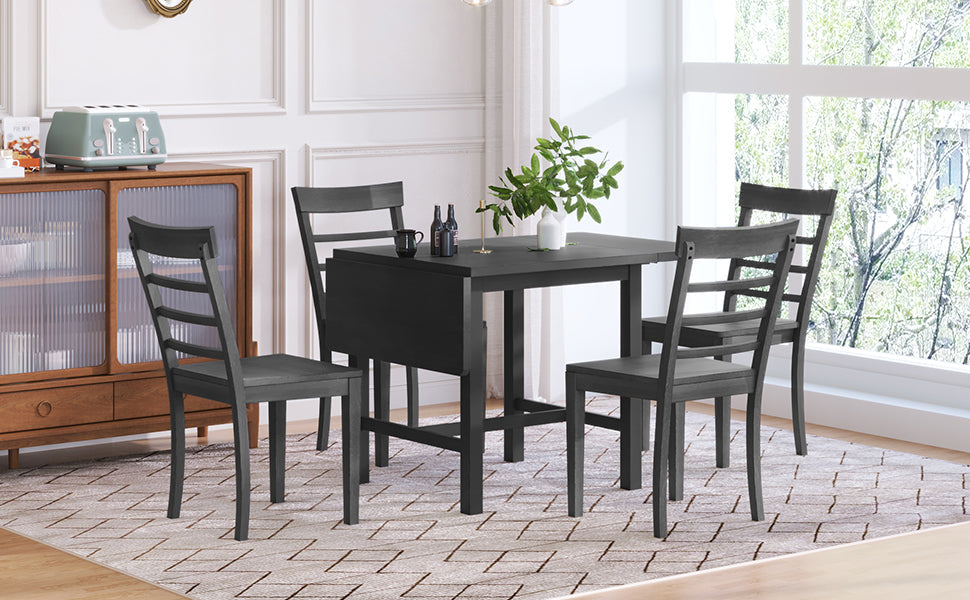 TOPMAX 5-piece square wooden pendant light expandable dining table set with 4 ladder back chairs  Gray - Korvel