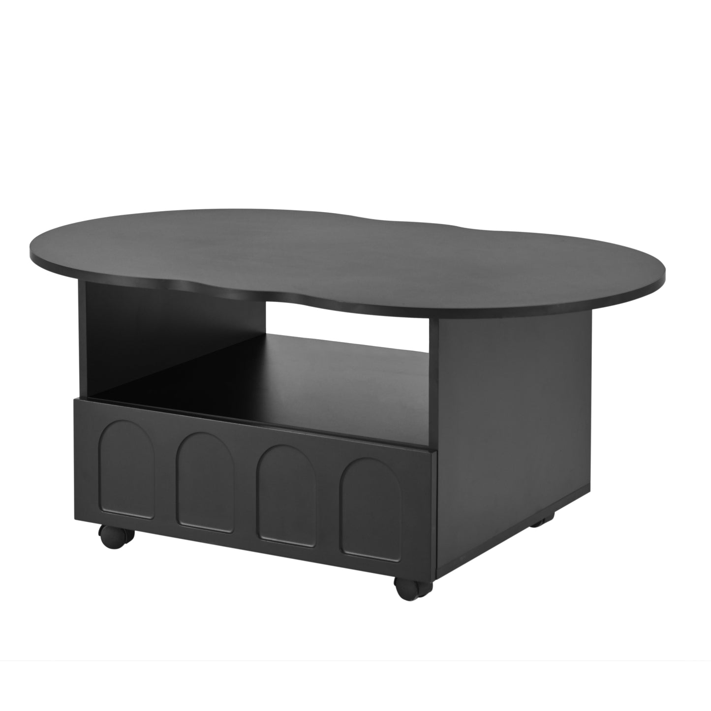 ON-TRANS flexible cream style coffee table with 2 brake wheels, drawers, large storage space,black, 39.37 '' x 23.6 '' - Korvel
