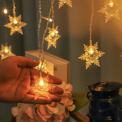 Snowflake ice strip curtain light, holiday decoration light, Christmas snowflake colored light, LED star curtain light string - Korvel