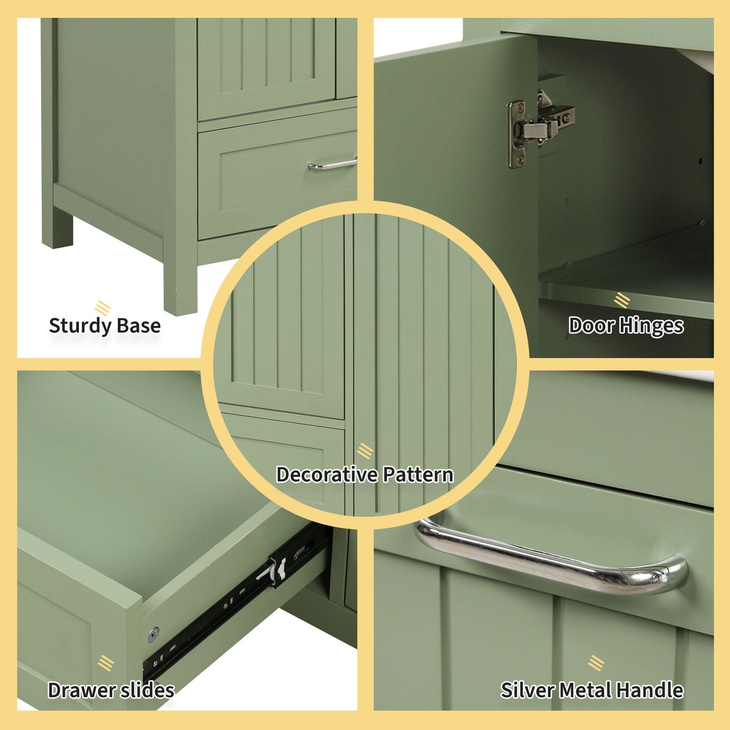 Meuble de salle de bain vert de 36" avec évier et rangement