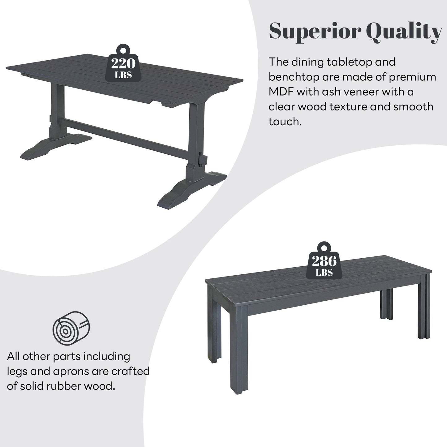 TREXM 3-piece retro cutlery set, rectangular stand table, and 2 wooden stools for 4 people (gray) - Korvel