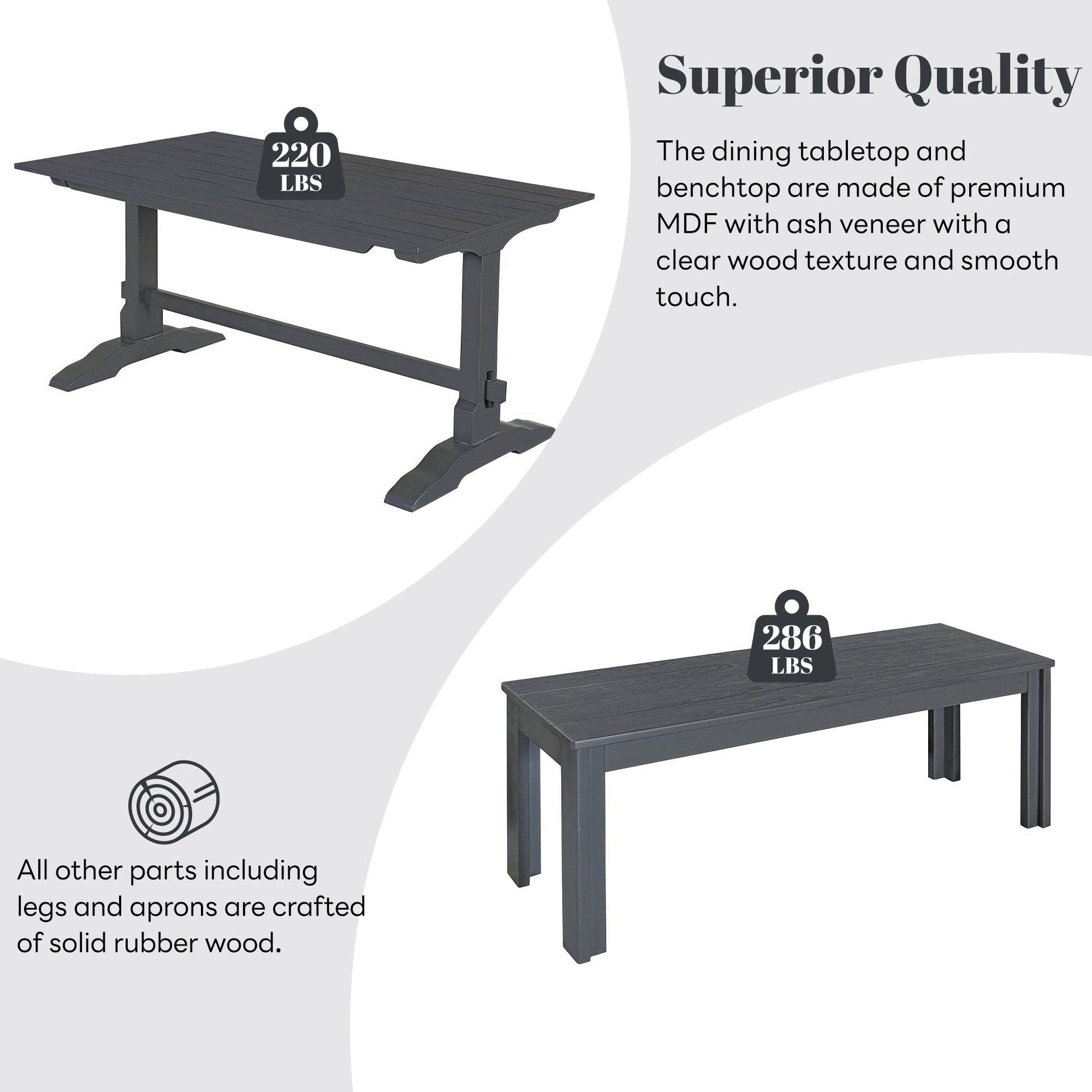 TREXM 3-piece retro cutlery set, rectangular stand table, and 2 wooden stools for 4 people (gray) - Korvel