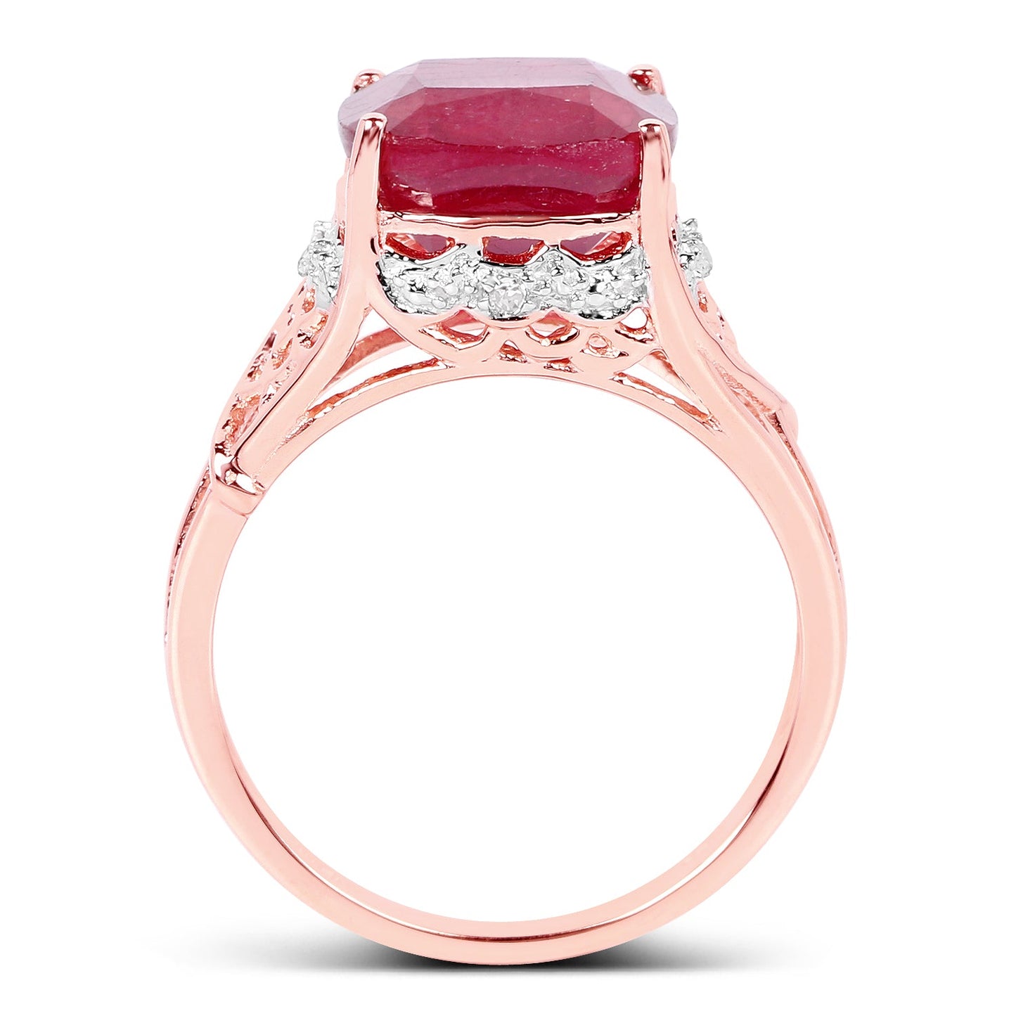 14K Rose Gold Plated 5.54 Carat Ruby & White Topaz Ring