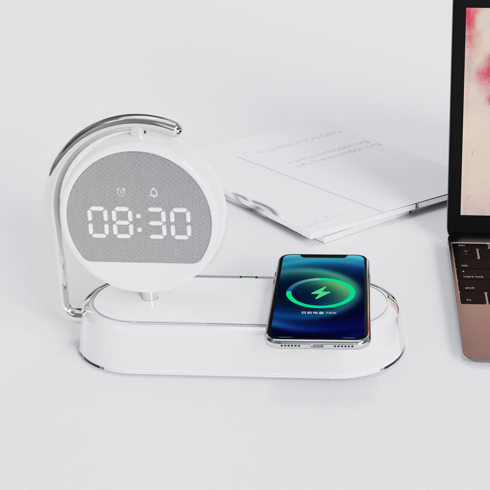 Multi functional clock, wireless charging, clock alarm, mobile phone, wireless charging, small night light, three in one - Korvel
