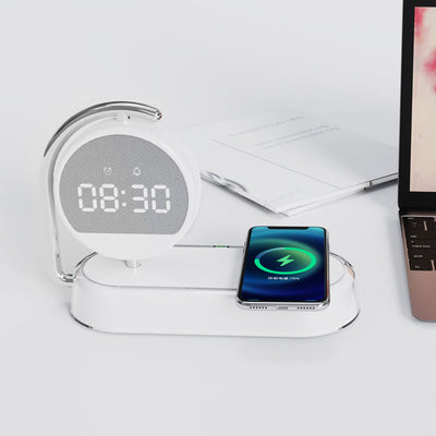 Multi functional clock, wireless charging, clock alarm, mobile phone, wireless charging, small night light, three in one - Korvel