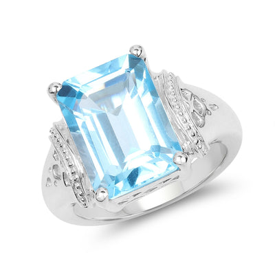 Bague en argent sterling avec topaze bleue suisse de 8,89 carats