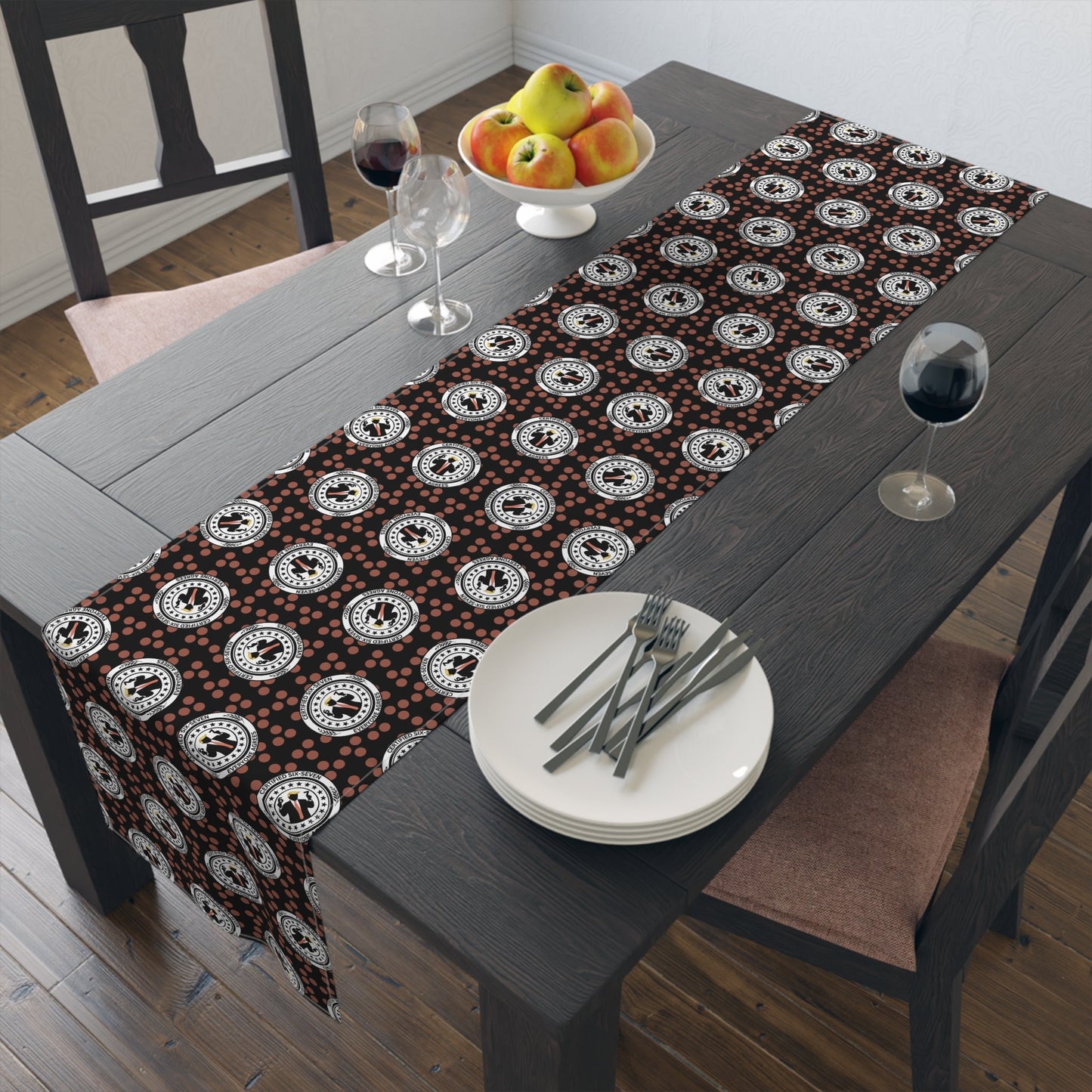 Certified Six Seven Table Runner – Political Parody Medallion Decor