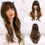 Natural Long Curly Hair Wig with Bangs - Black Brown