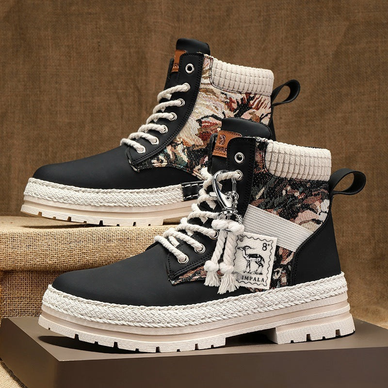 Men's High-Top Print Boots - Comfy & Breathable Casual Footwear